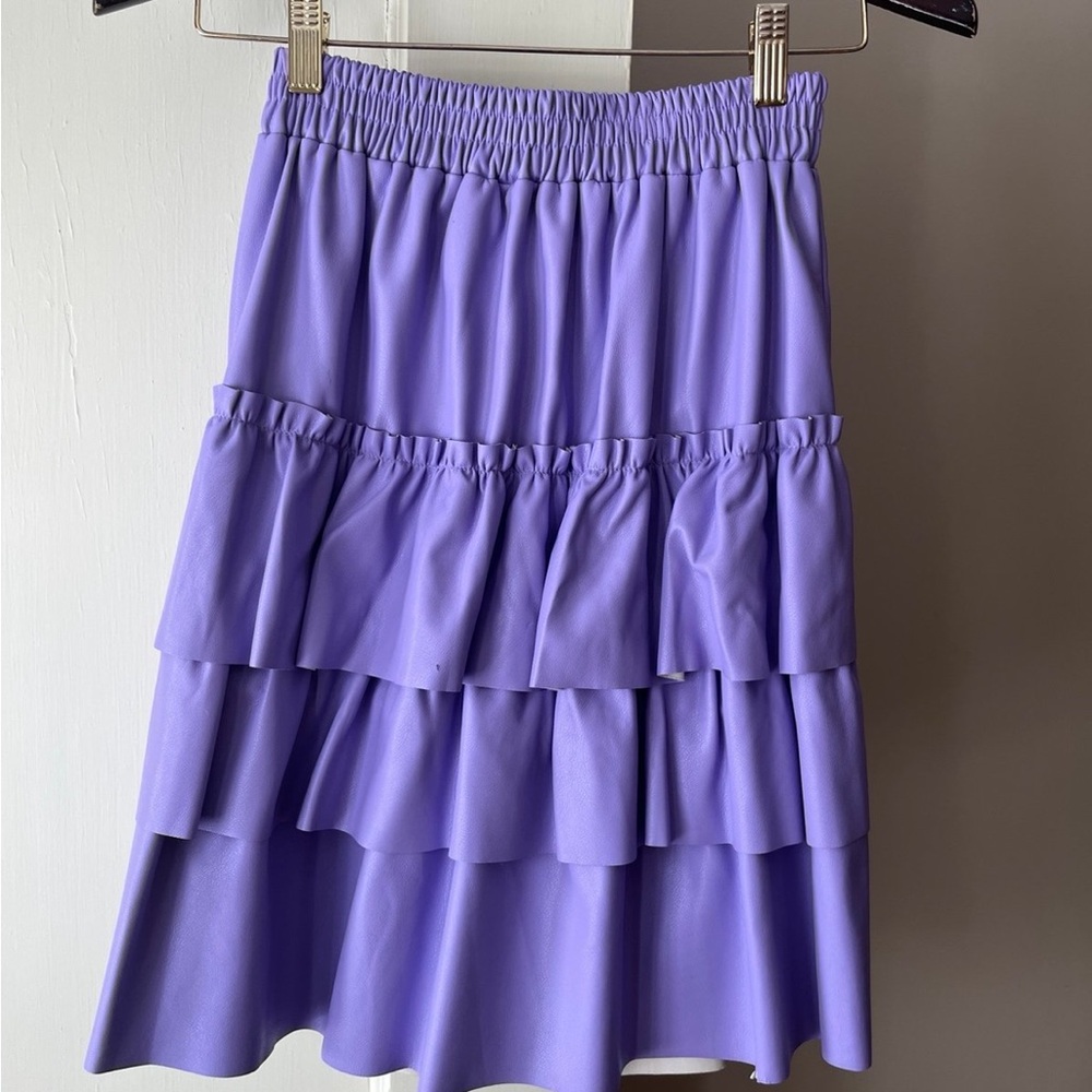 Purple Faux Leather Skirt Ruffle Layered - Picture 3 of 6
